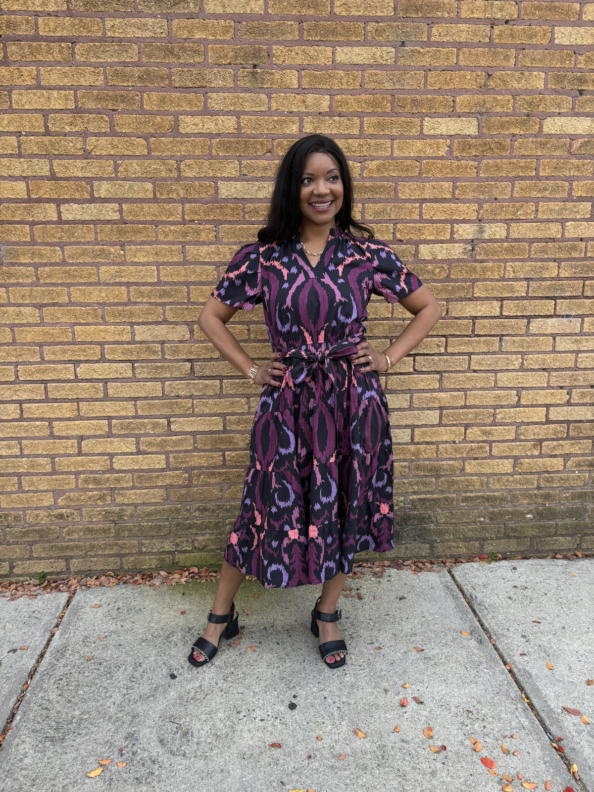 Plum Ikat Midi Dress