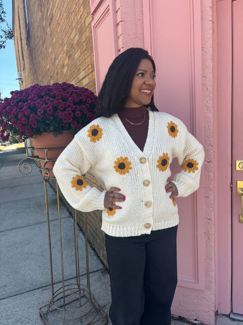 Sunflowers Cream Cardigan Sweater