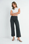 Washed Black Cuffed Palazzo Jeans