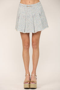 Dionne Pleated Tweed Skirt | Blue