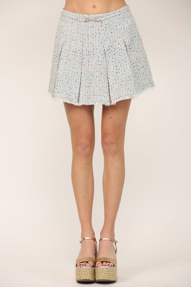 Dionne Pleated Tweed Skirt | Blue