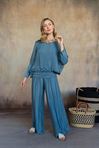 Madelyn Silk Pants - Aegean Blue