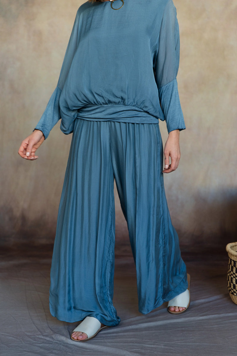 Madelyn Silk Pants - Aegean Blue