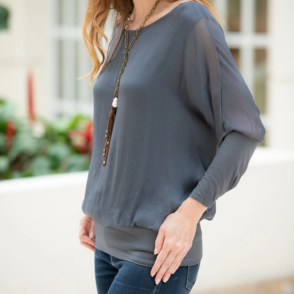 Cassandra Silk Top - Dark Gray
