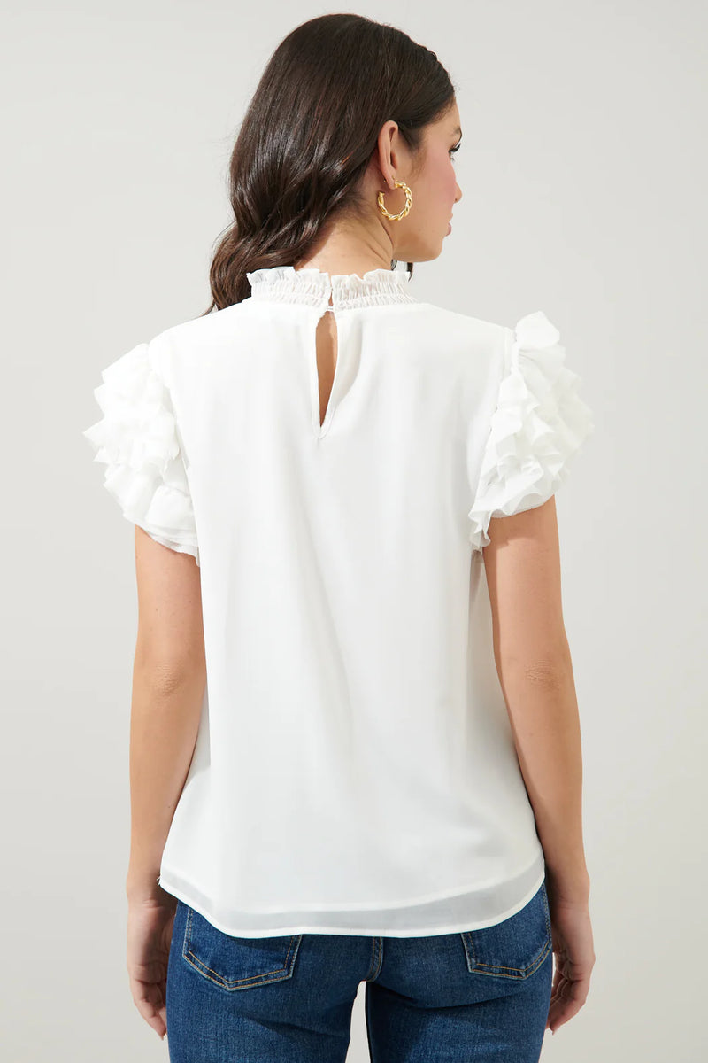 Brenna Mock Neck Ruffle Blouse