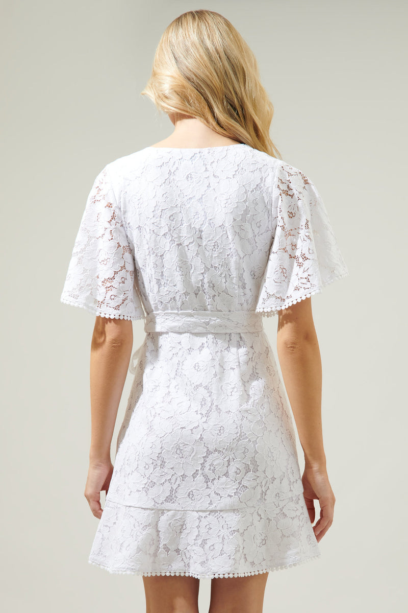 Le Lune Faux Wrap Lace Mini Dress