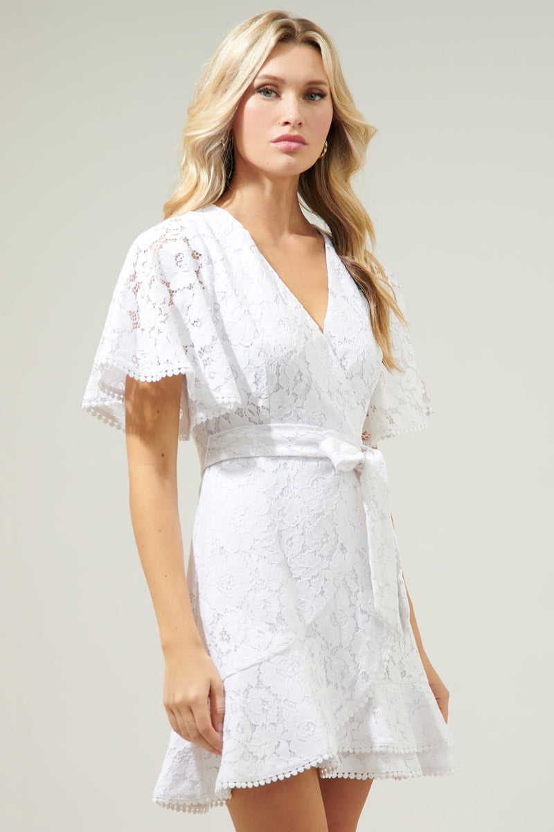 Le Lune Faux Wrap Lace Mini Dress