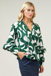 Basil Abstract Ceci Ruffle Puff Sleeve Top