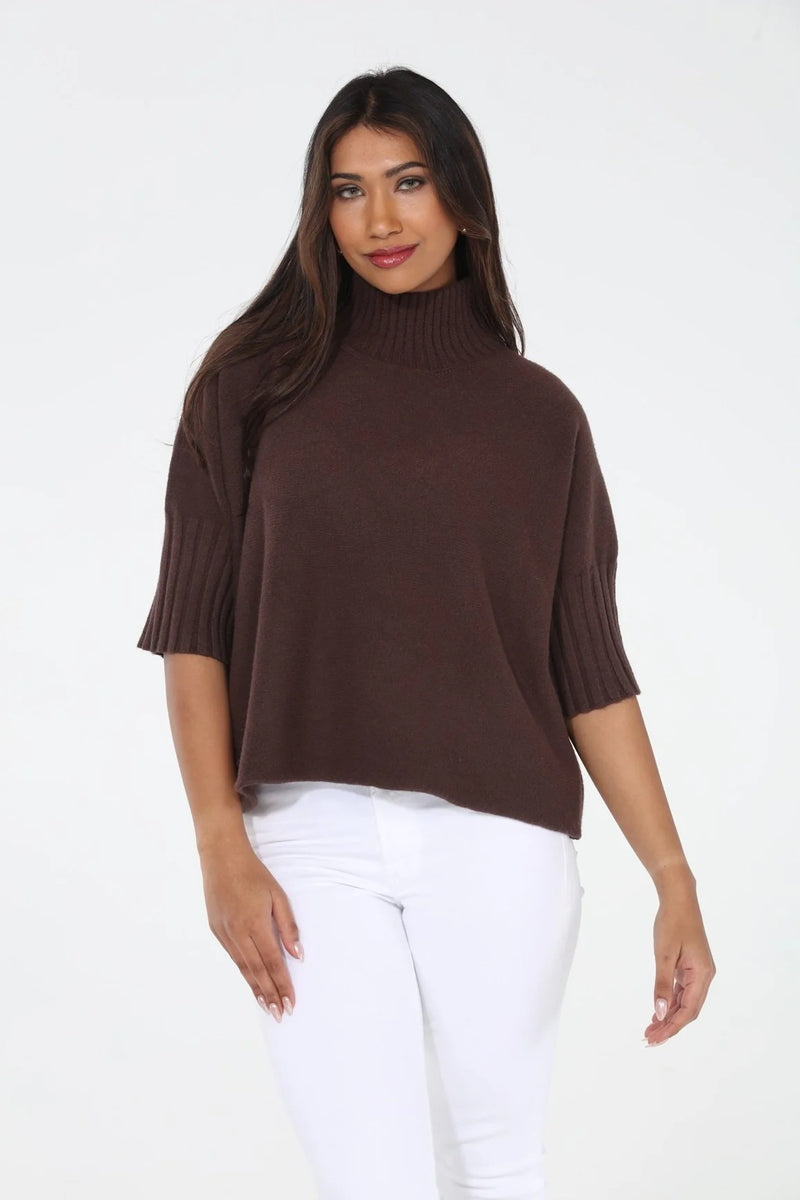Super-soft Mock Neck Sweater - Chocolate