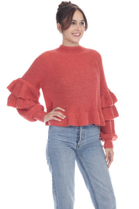 Rust Ruffle Sleeve Sweater