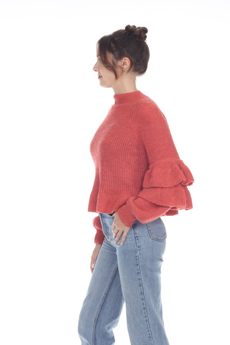 Rust Ruffle Sleeve Sweater