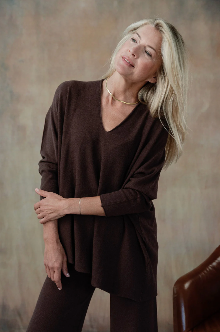 Claudia V-Neck Sweater - Espresso