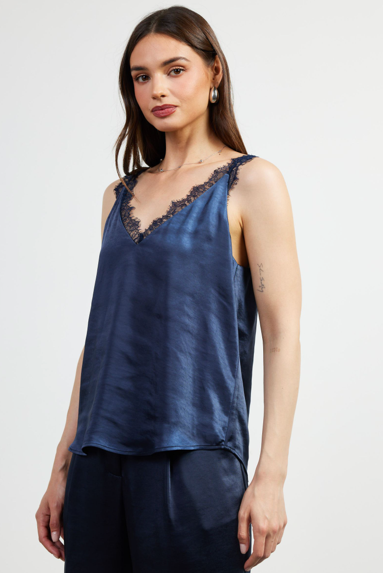 Navy Lace Trim Tank