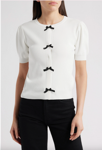 Short Sleeve Bow Cardigan