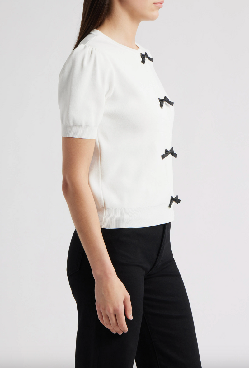 Short Sleeve Bow Cardigan
