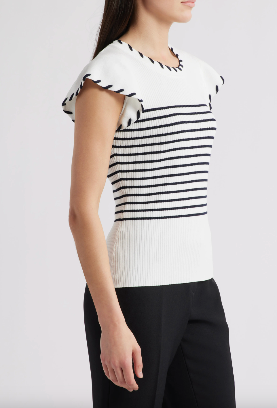 Striped Flutter Sleeve Sweater
