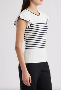 Striped Flutter Sleeve Sweater