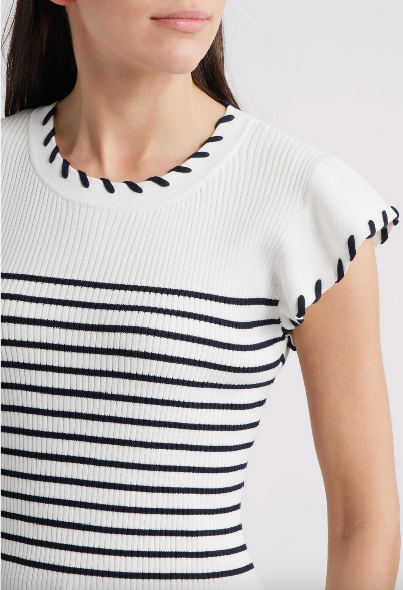Striped Flutter Sleeve Sweater