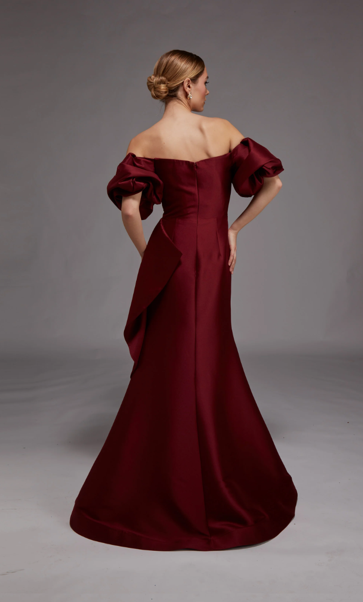 Burgundy Stretch Mikado Gown | AP-27863