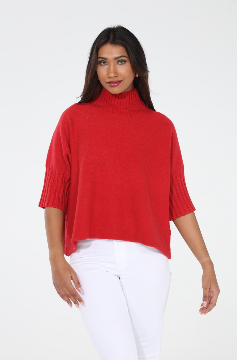 Super-soft Mock Neck Sweater - Red