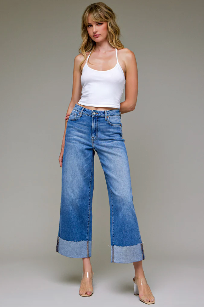 Nori Medium Wash Cuff Leg Jean