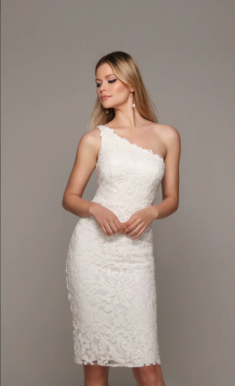 Sequin Fitted White Mini Dress | AP-70029