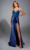 Navy Satin Fitted Gown | AP-1877