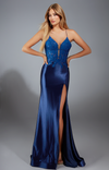 Navy Satin Fitted Gown | AP-1877