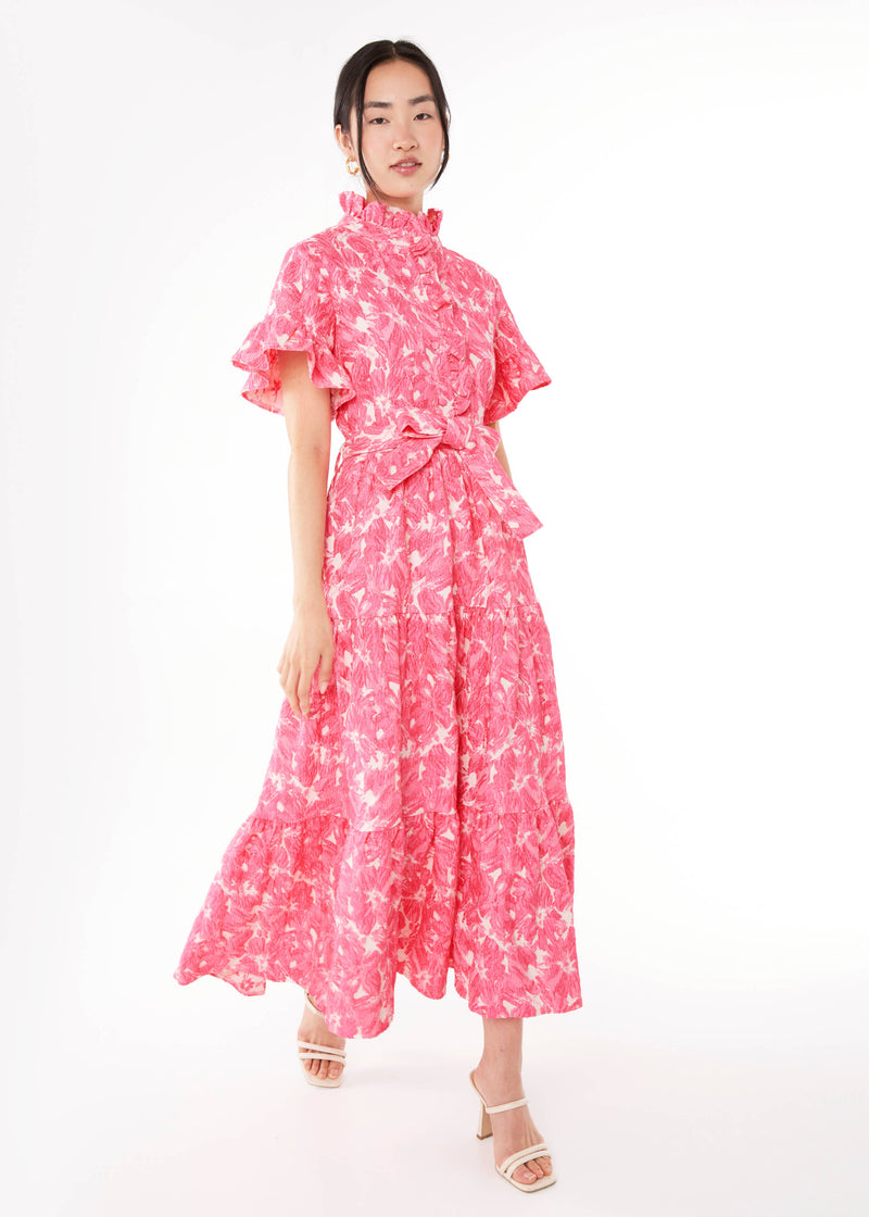 Sadie Maxi Dress Hot Pink Hibiscus Jacquard