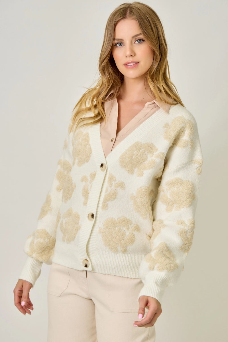 Floral Button Down Cardigan | Cream