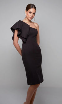 Black One Shoulder Midi Dress | AP-70005