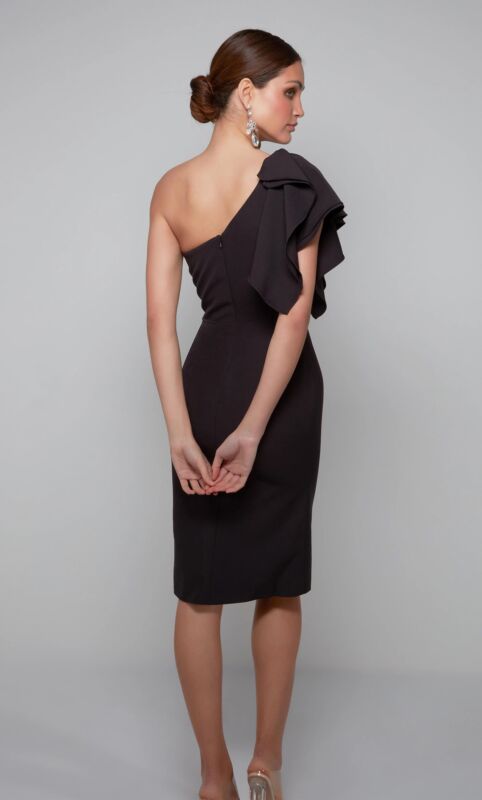 Black One Shoulder Midi Dress | AP-70005