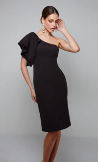 Black One Shoulder Midi Dress | AP-70005