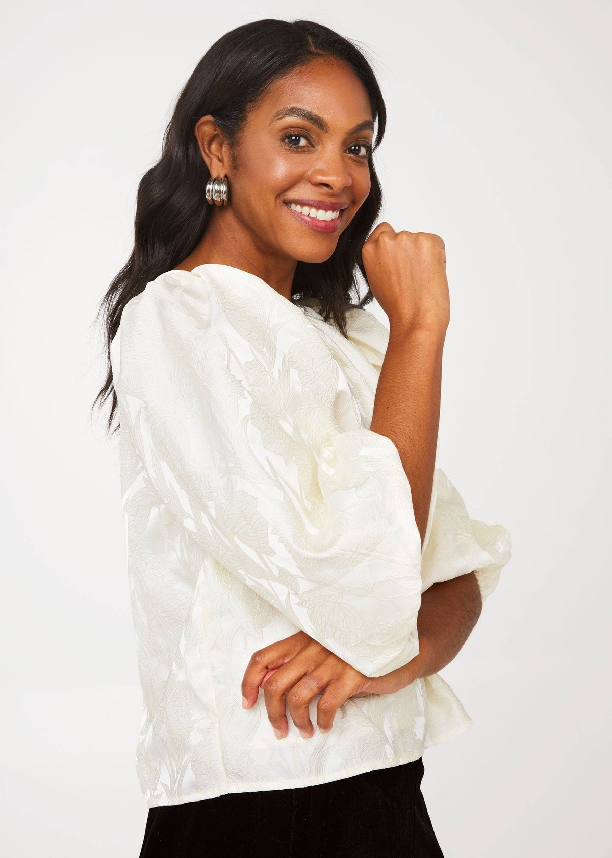 Hadley Top Ivory Embossed Satin