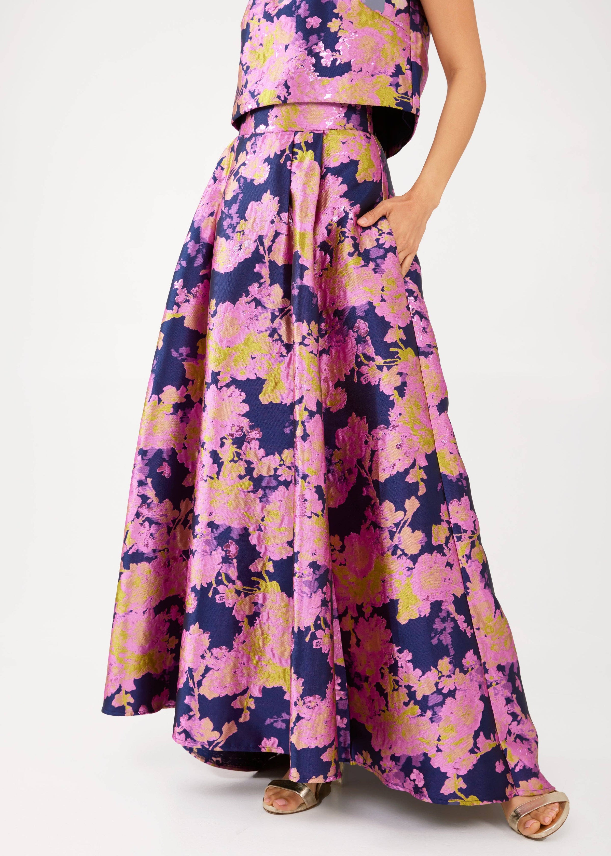 Olivia Skirt Navy Abstract Brocade