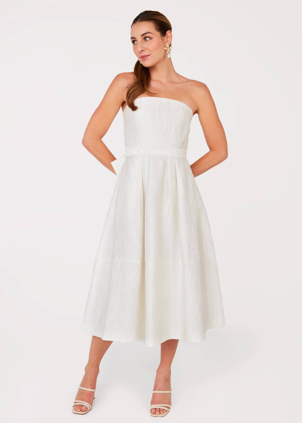 Catherine Dress in White Jacquard