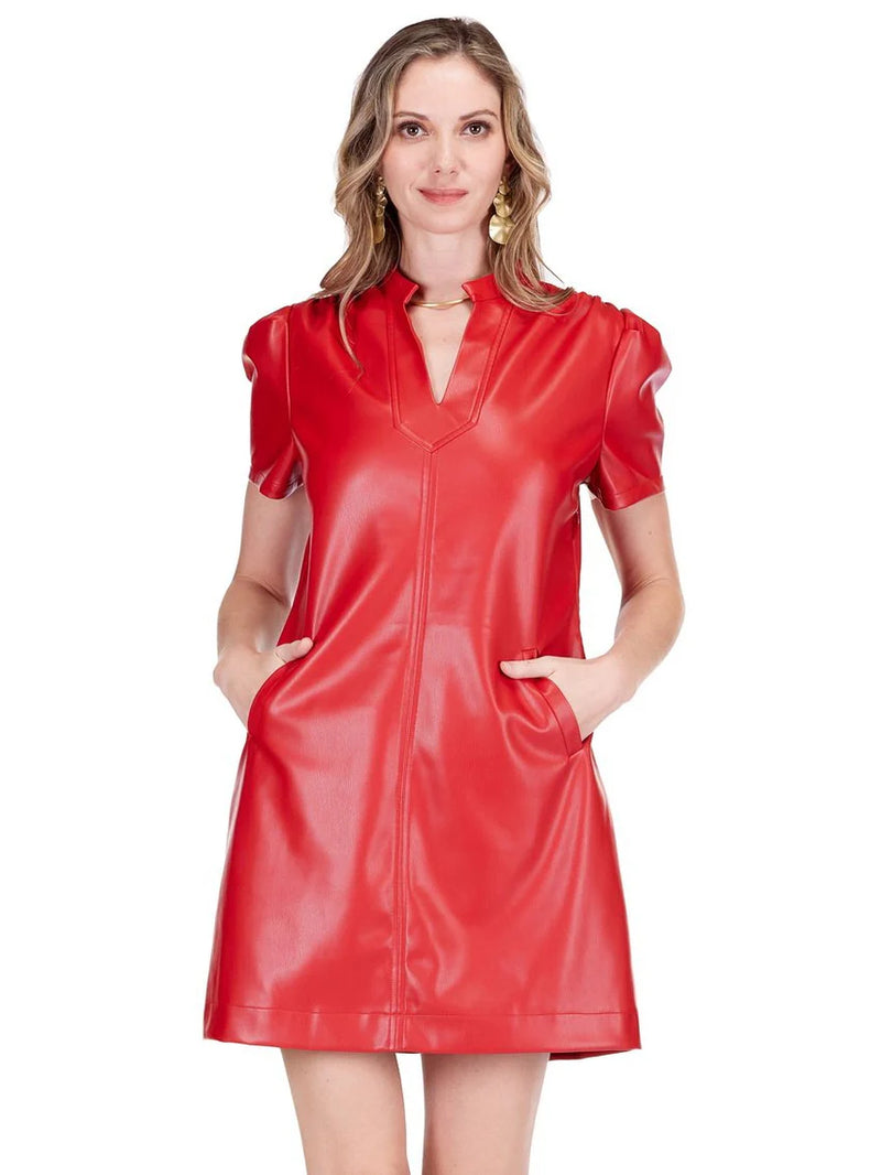 Red Vegan Leather Pocket Chemise