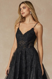 Embroidered Bodice Ball Gown | Black