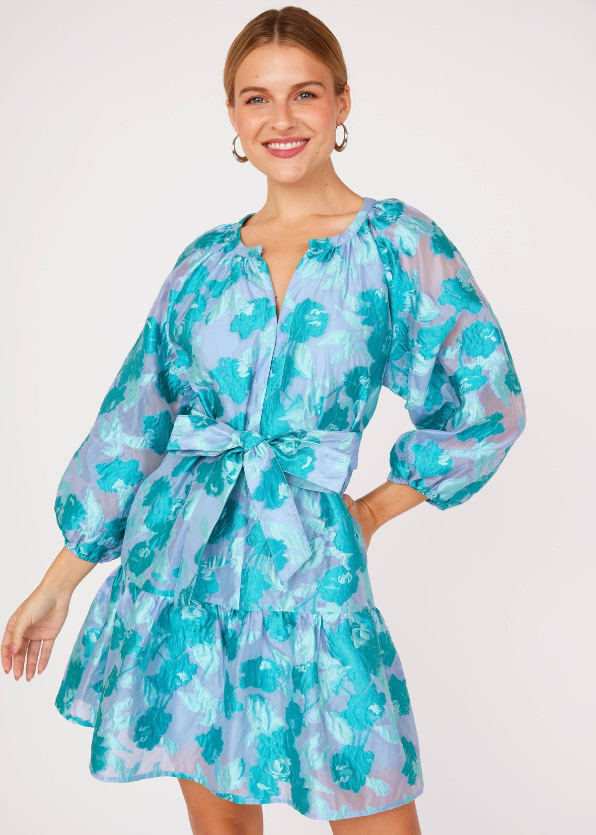 Elise Mini Dress in Mint Rose