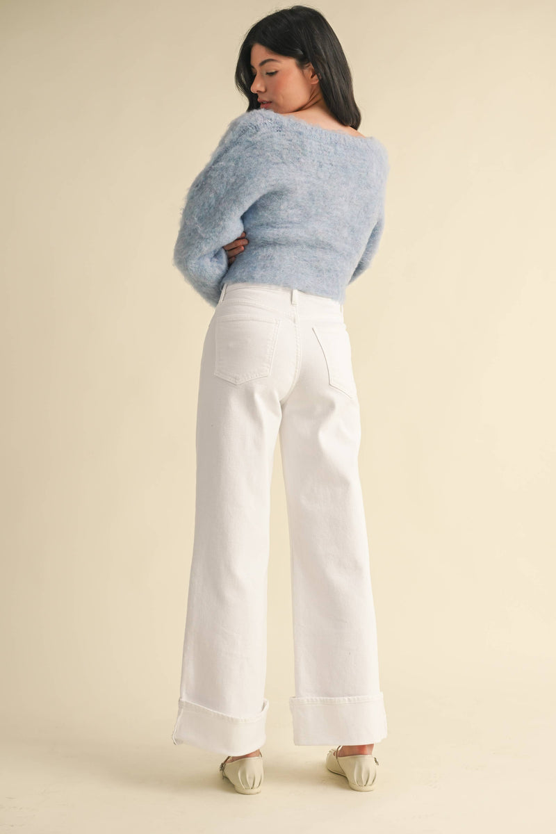 Optic White Cuffed Palazzo Jean
