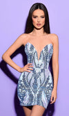 Ice Blue Cat-Eye Strapless Dress | CL-30424