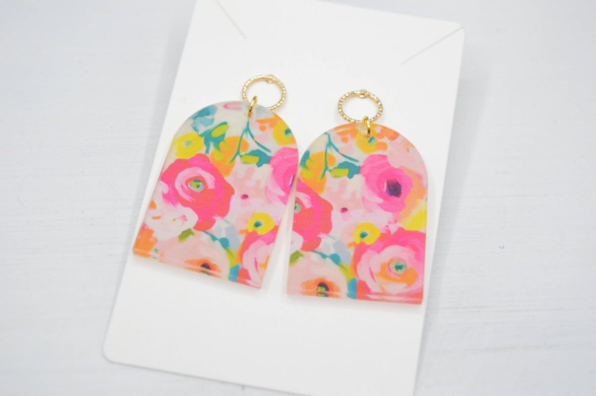 Painted Floral Acrylic Earrings