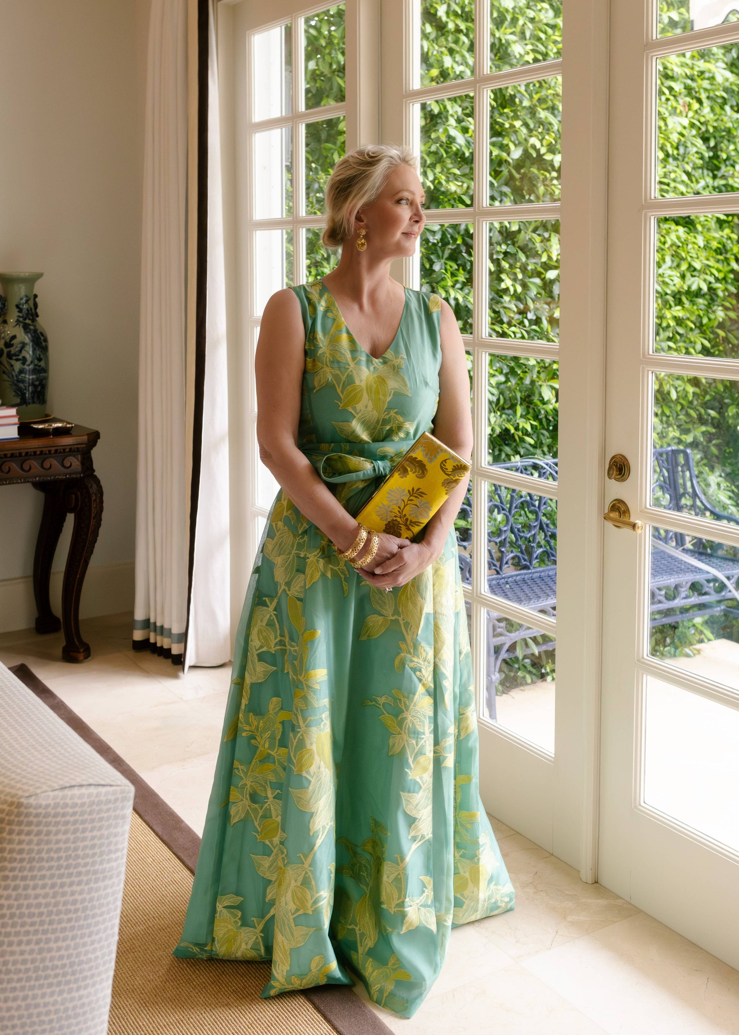 Arden Gown Teal Leaf Organza