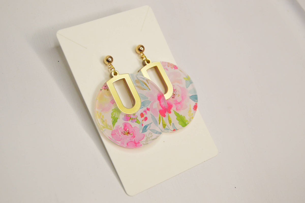 Floral Filled Circle Earrings