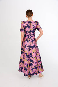 Arden Gown Navy Abstract Brocade