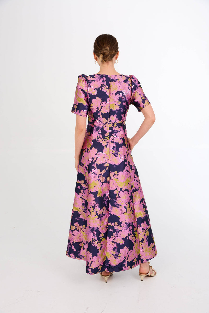 Arden Gown Navy Abstract Brocade