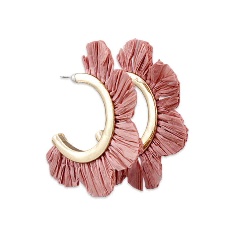 Rose Raffia Petal Hoop Earring