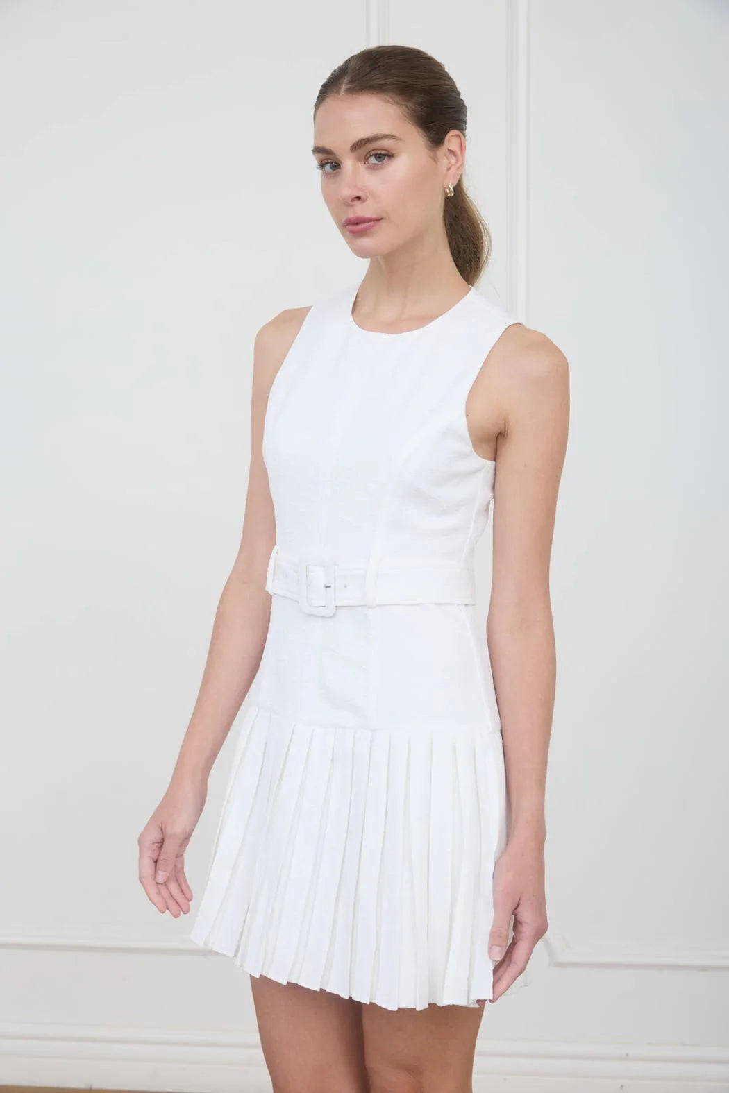 Drop Waist Pleated Mini Dress