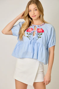Floral Embroidered Peplum Blouse