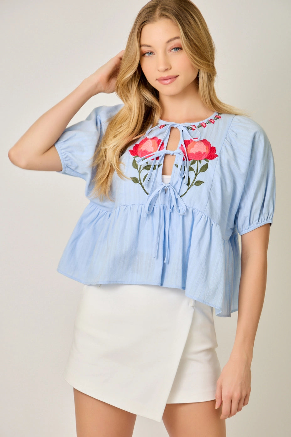 Floral Embroidered Peplum Blouse